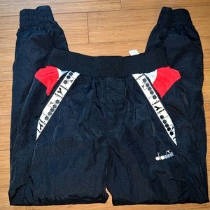 Mens Diadora Black Nylon Track Pants Small